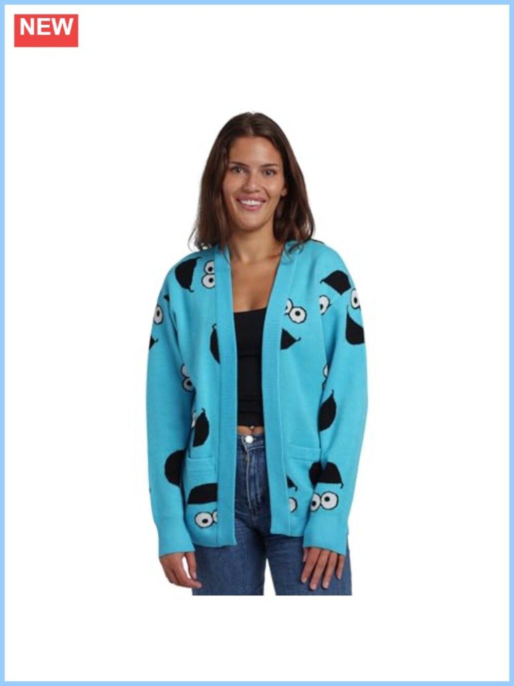 Cookie Monster Cardigan Rayon Nylon Blend Long Sleeve Casual Women's